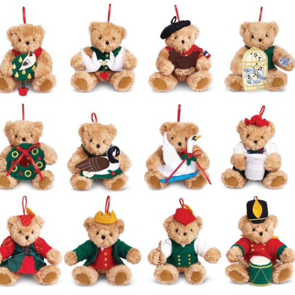 Vermont Teddy Bear 12 Days of Christmas Plush Ornaments